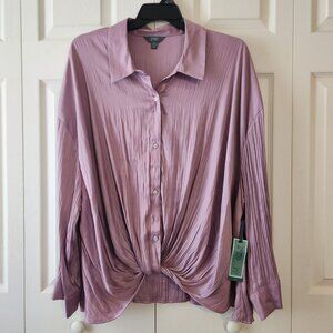 Terra & Sky Womens Purple Lavender Twist Front Blouse 4X (28-30W) NWT